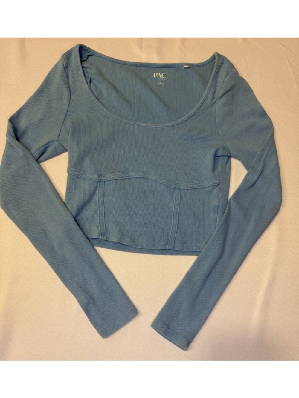 PAC Cares Women’s Blue Long Sleeve Ribbed Scoop Neck Crop Top Size S